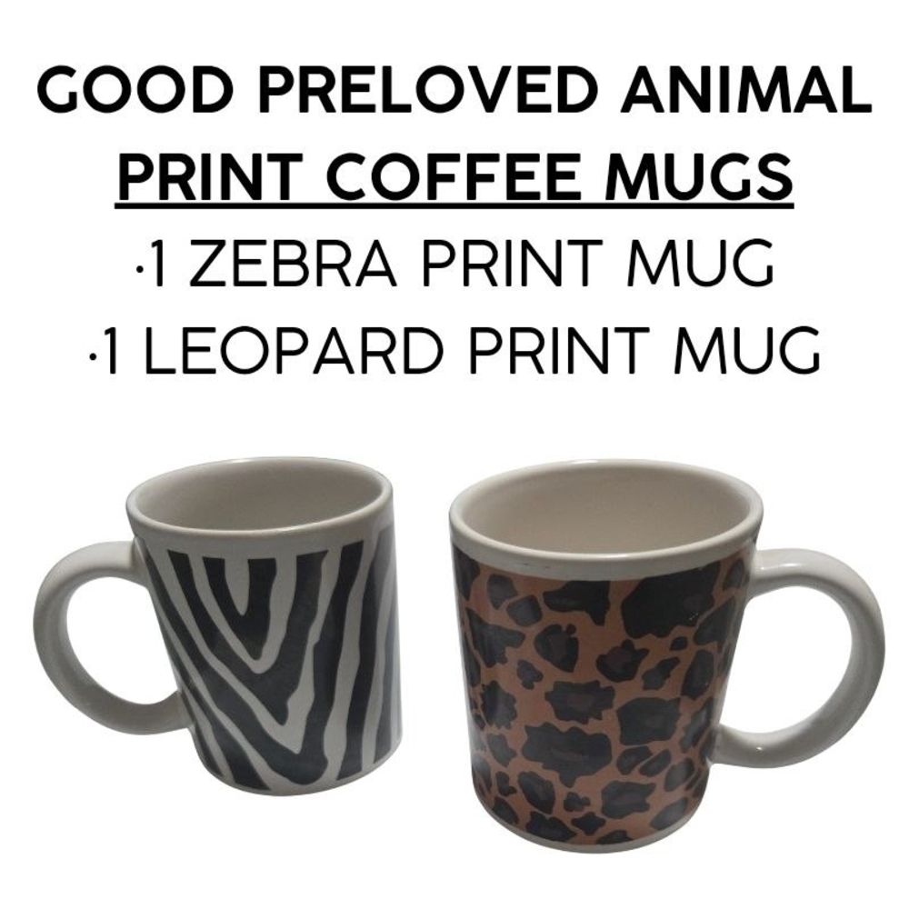 PRELOVED ANIMAL PRINT COFFEE MUGS • 1 ZEBRA PRINT MUG & 1 LEOPARD PRINT MUG